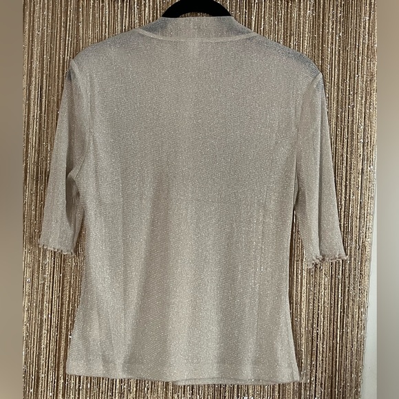 Anthropologie Lurex Mesh Short-Sleeve Mock-Neck Top- L - Picture 3 of 8